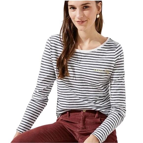 NWT LOFT Grey & Ivory W/Gold Snow Day Embroidery Vintage Soft Tee - SIZE LARGE - Picture 2 of 10